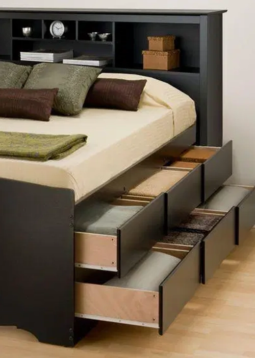 A bed with drawers