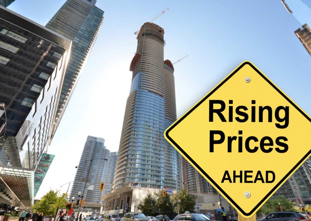 City condo with a rising price sign