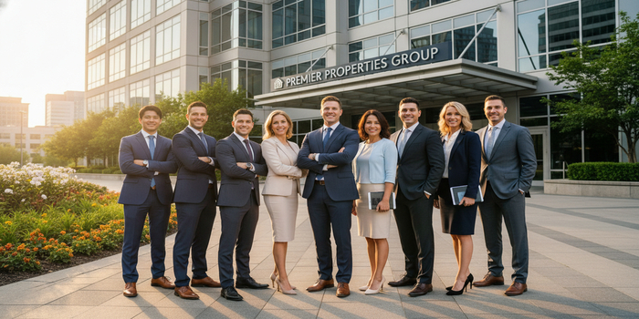 group of realtors in front of a building